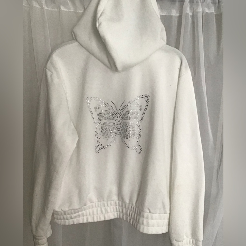 Rhinestone butterfly hoodie with zip
